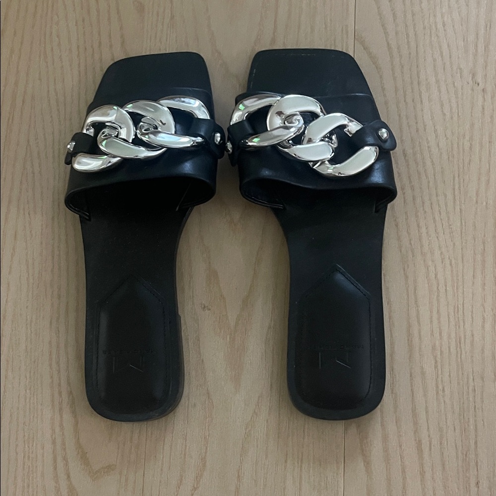 Marc Fisher Black Sandals with Silver Chain Accent NEW